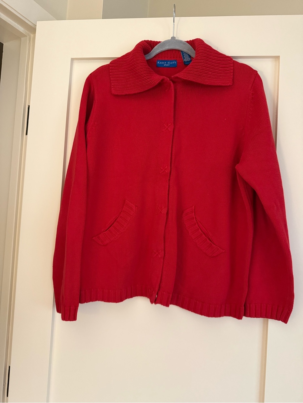 Red Collared Snap-Front Women's Sweater